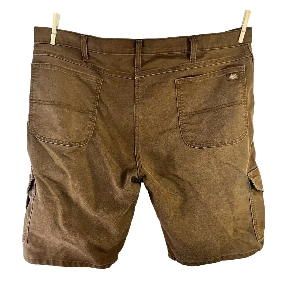Dickies Relaxed Fit Duck Cargo Shorts W40 W11 Brown Belted Flat Front Work Wear